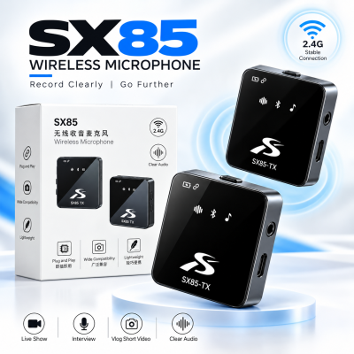 SX85 Dual Wireless Lavalier Microphone – Multi-Device Clip-On Mic with Noise Reduction, Dual Transmitters for PC, DSLR Camera, iPhone & Type-C Android